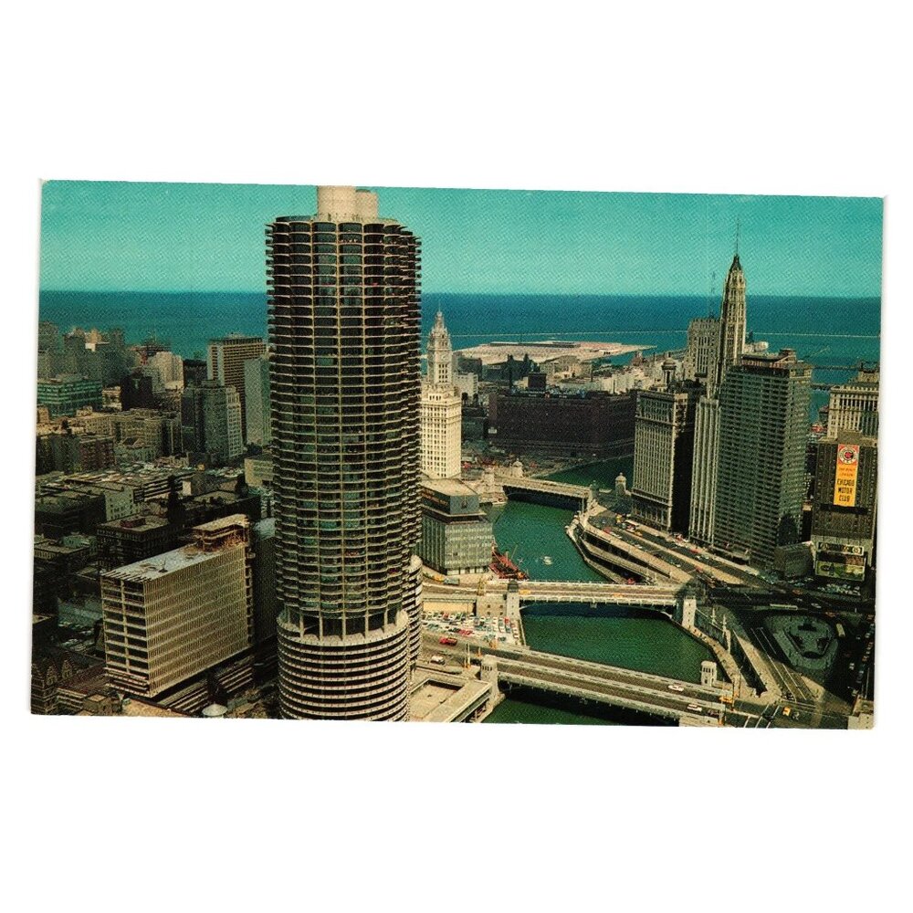 Chicago Canal Marina City Wrigley Building Vintage Postcard Cameo Greeting Cards